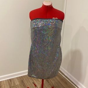 Brand New Holographic Silver strapless dress